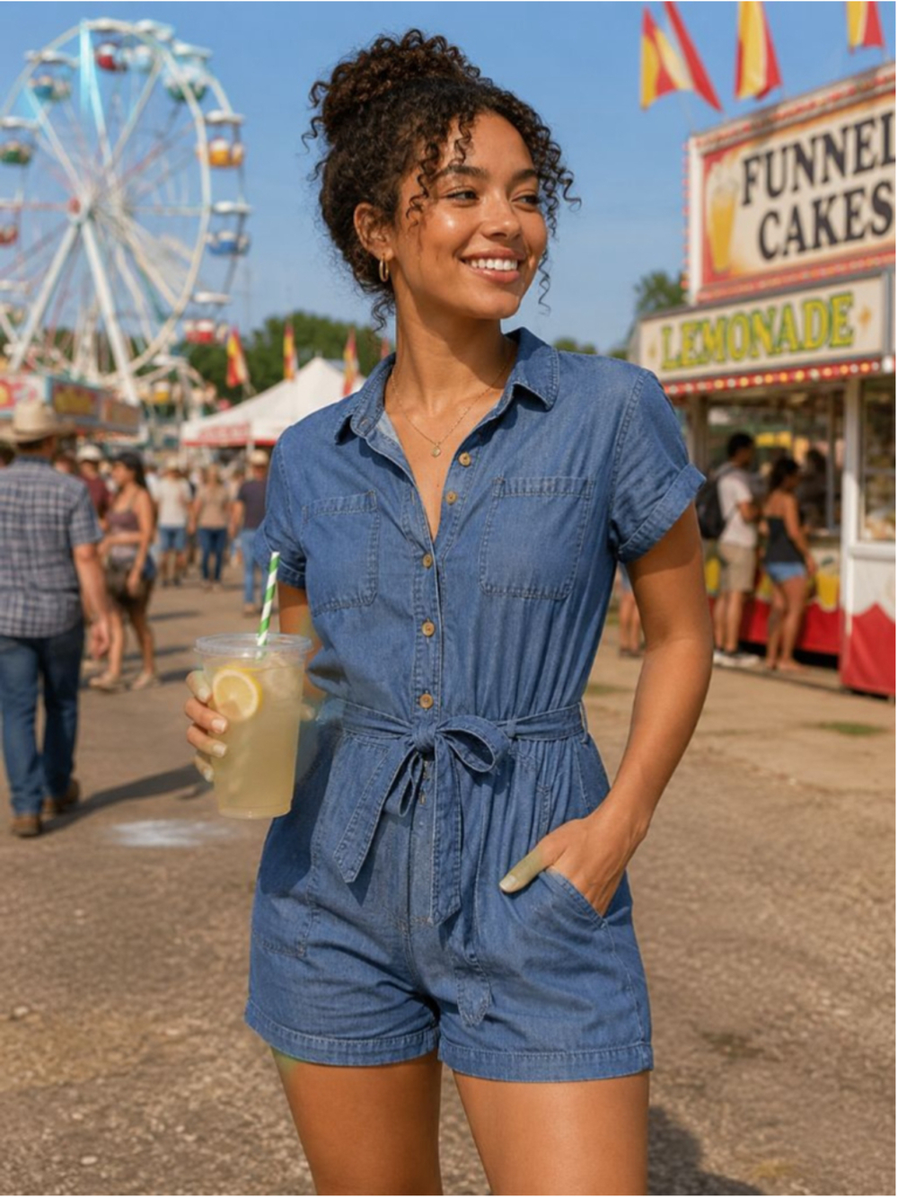 LOVE TREE - NWT - Chambray Utility Romper - M - Boho Casual